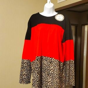 Black Red and Leopard Block long sleeve top